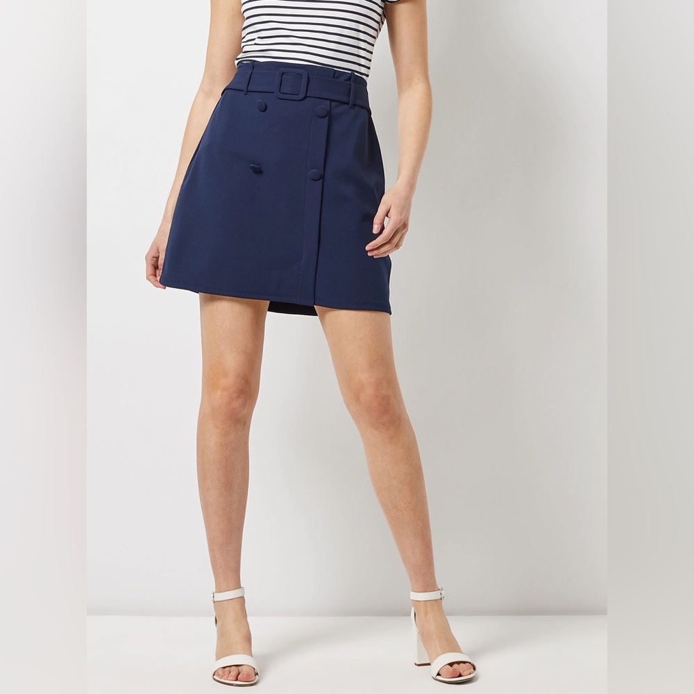 Dorothy Perkins Women Navy Blue Solid Mini A-Line Skirt
